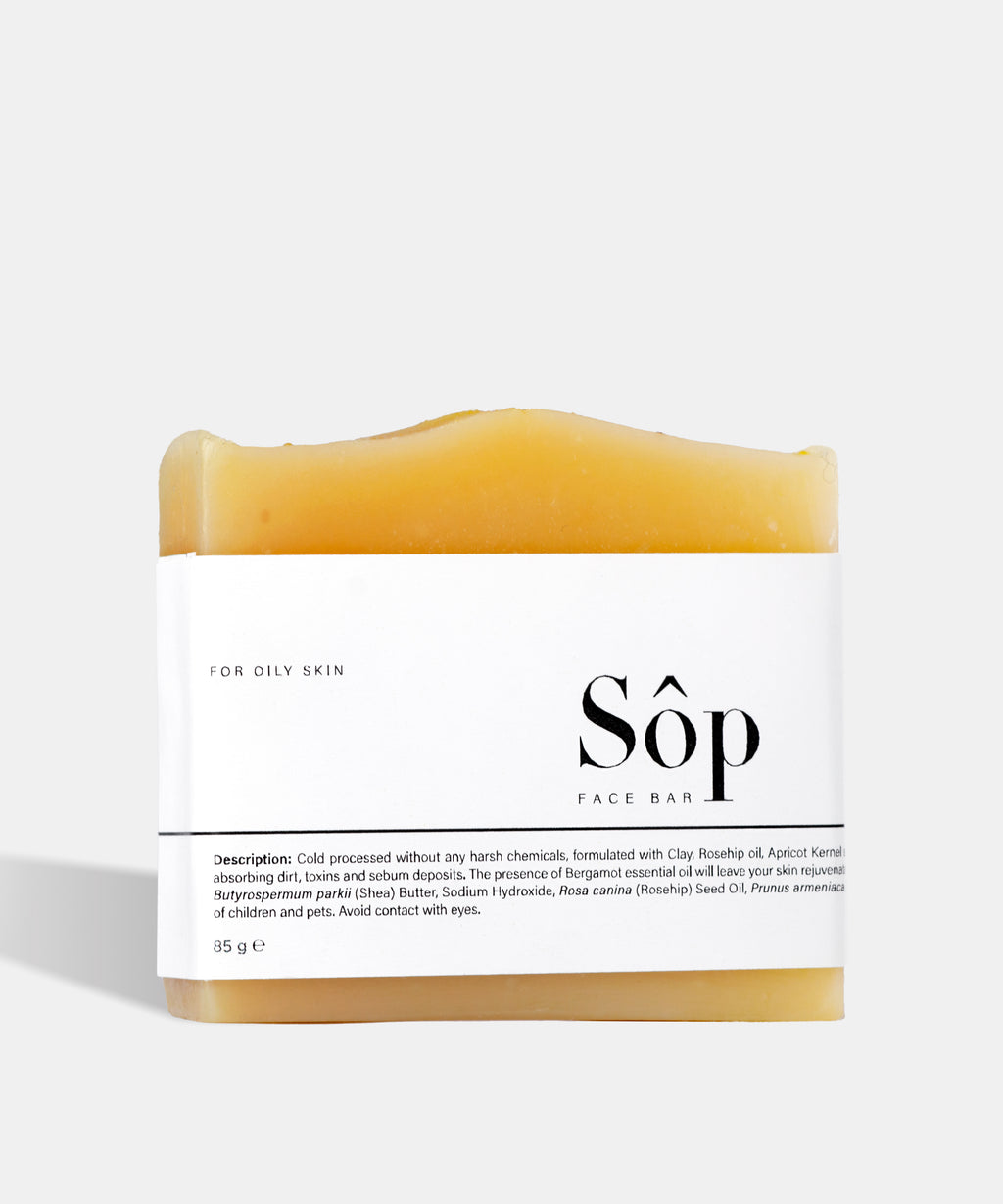 Atelier Beautanique Sôp Face Soap Bar for Oily Skin on Gray Background with Light Shadow
