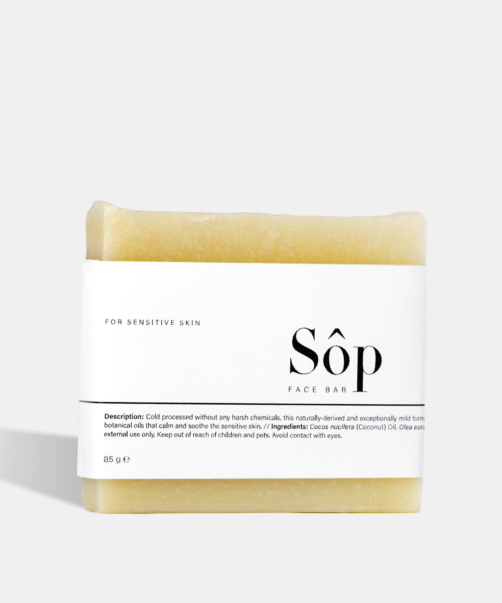 Atelier Beautanique Sôp Face Soap Bar for Sensitive Skin on Gray Background with Light Shadow