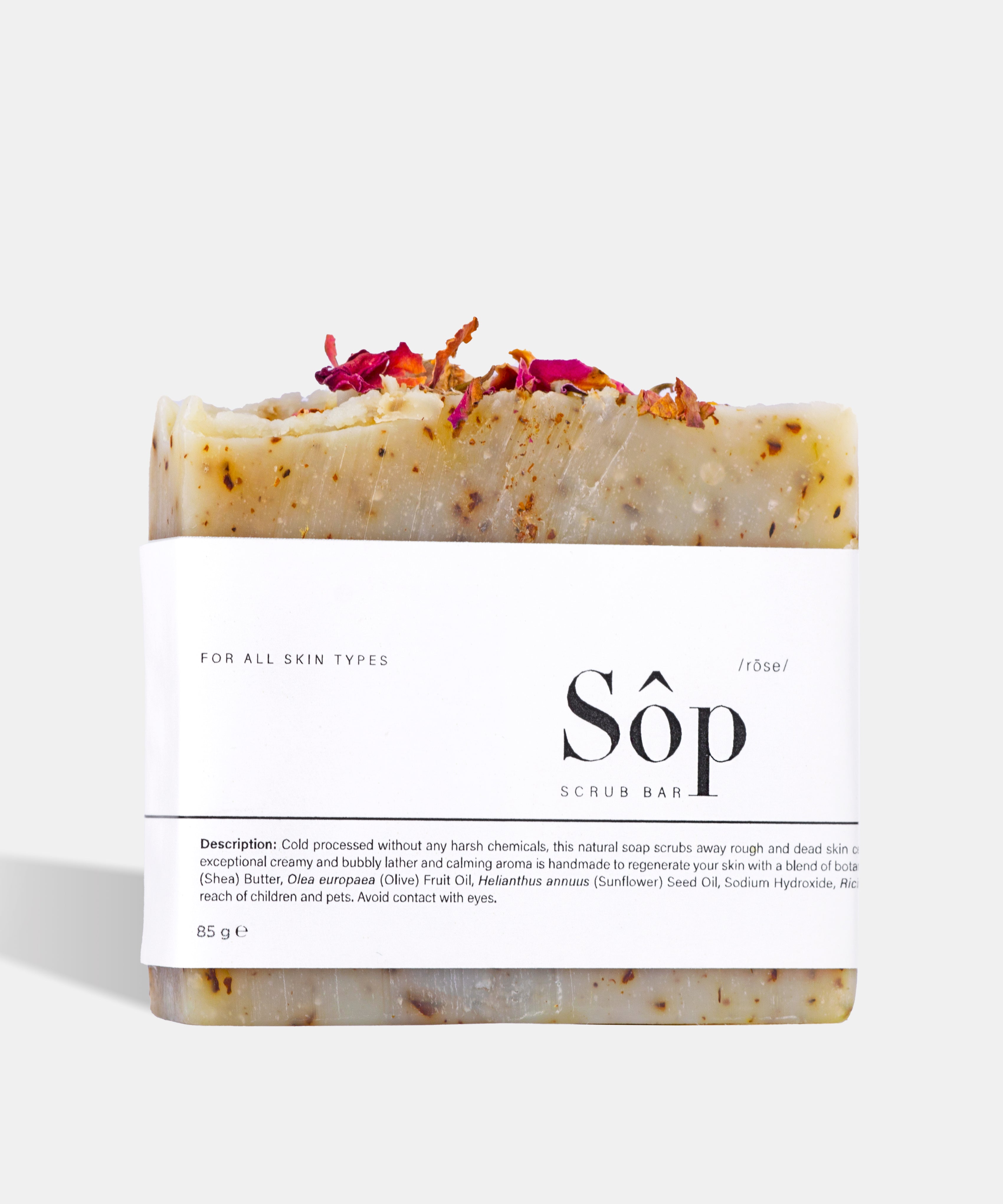 Atelier Beautanique Sôp Rose Scrub Soap Bar on Gray Background with Light Shadow
