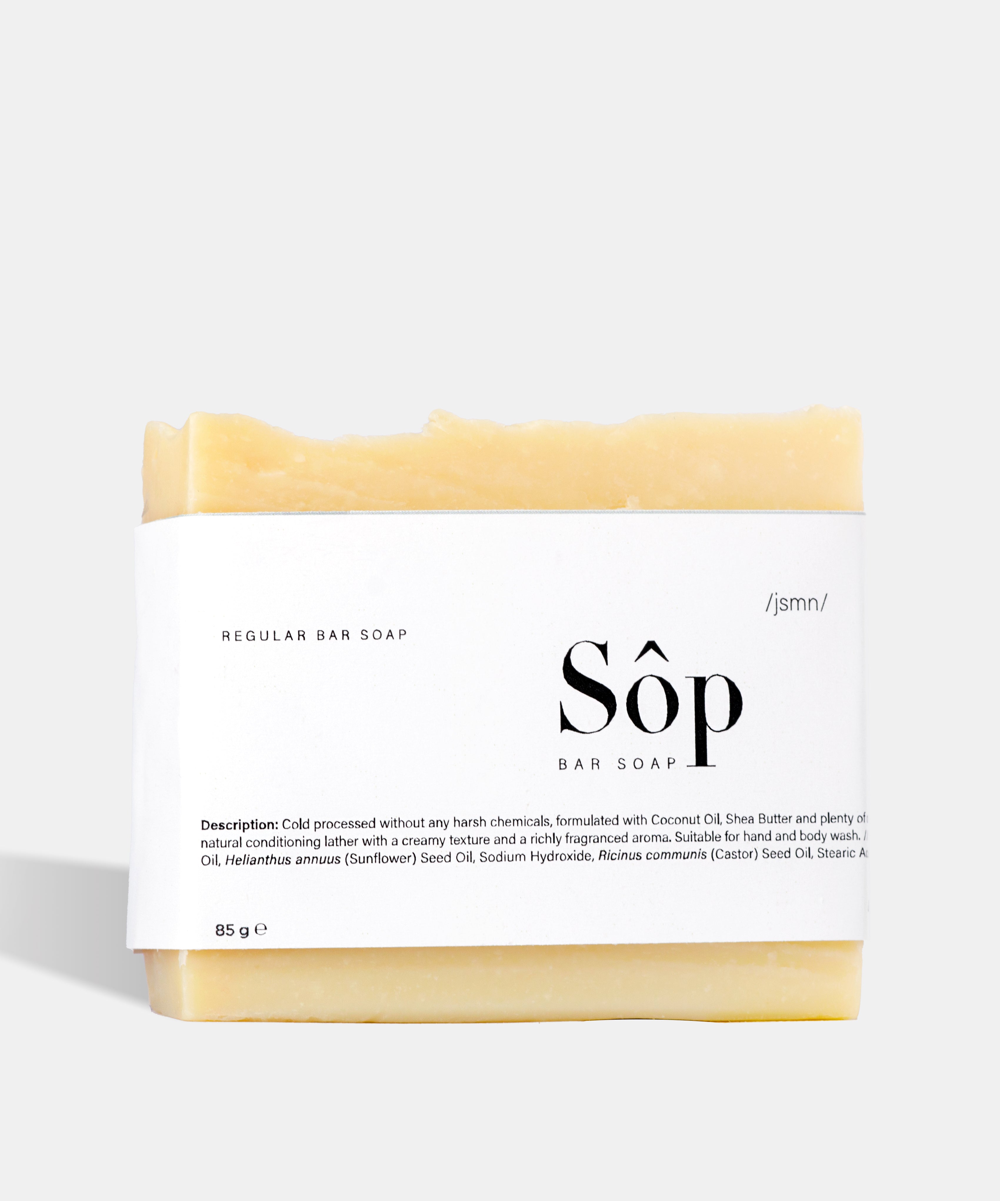 Atelier Beautanique Sôp Jasmine Soap Bar on Gray Background with Light Shadow