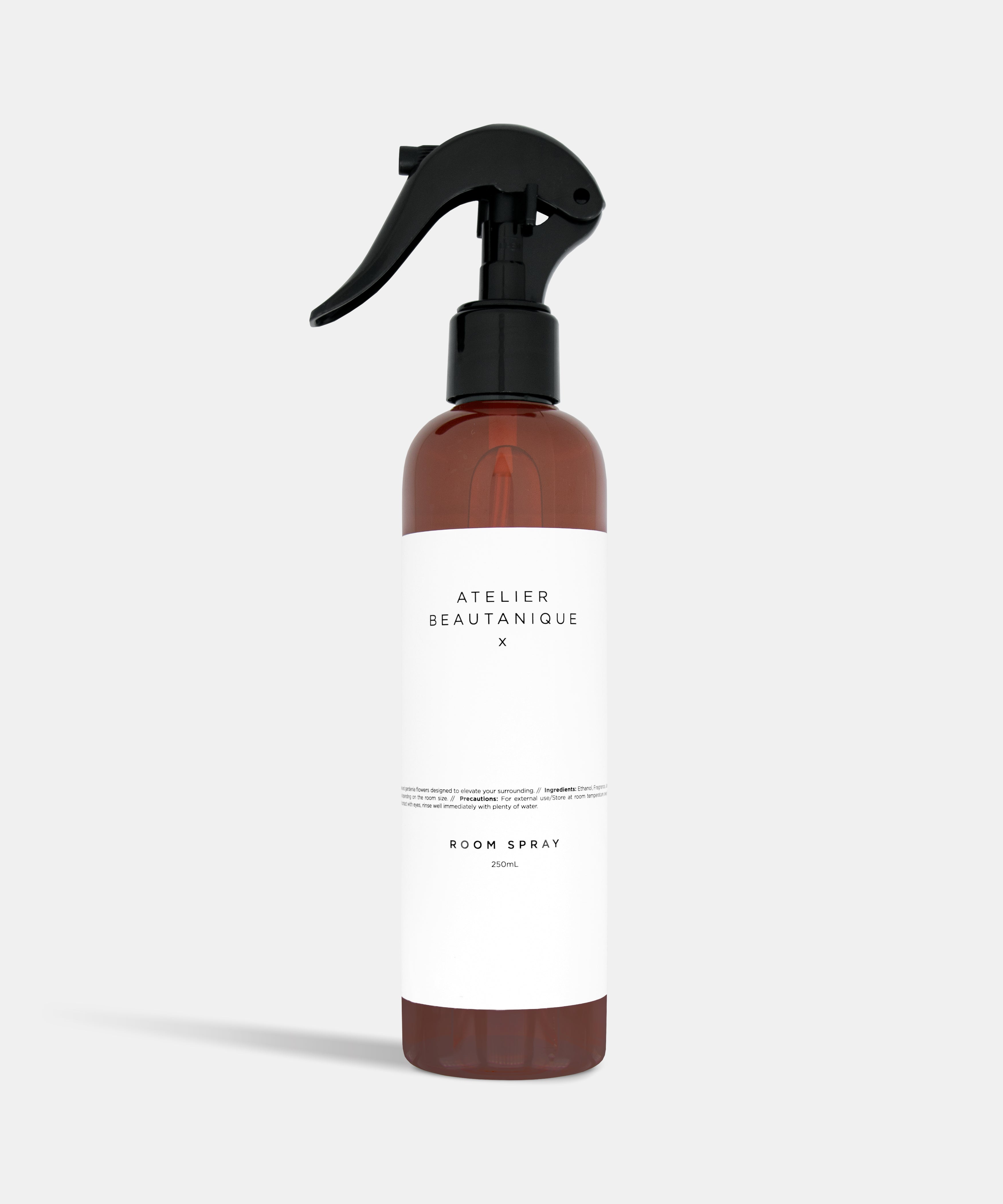 Atelier Beautanique Room Spray Bottle on Grey Background with Light Shadow