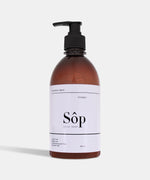 Load image into Gallery viewer, Atelier Beautanique Sôp Lavender Liquid Soap 500mL Bottle on Gray Background with Light Shadow
