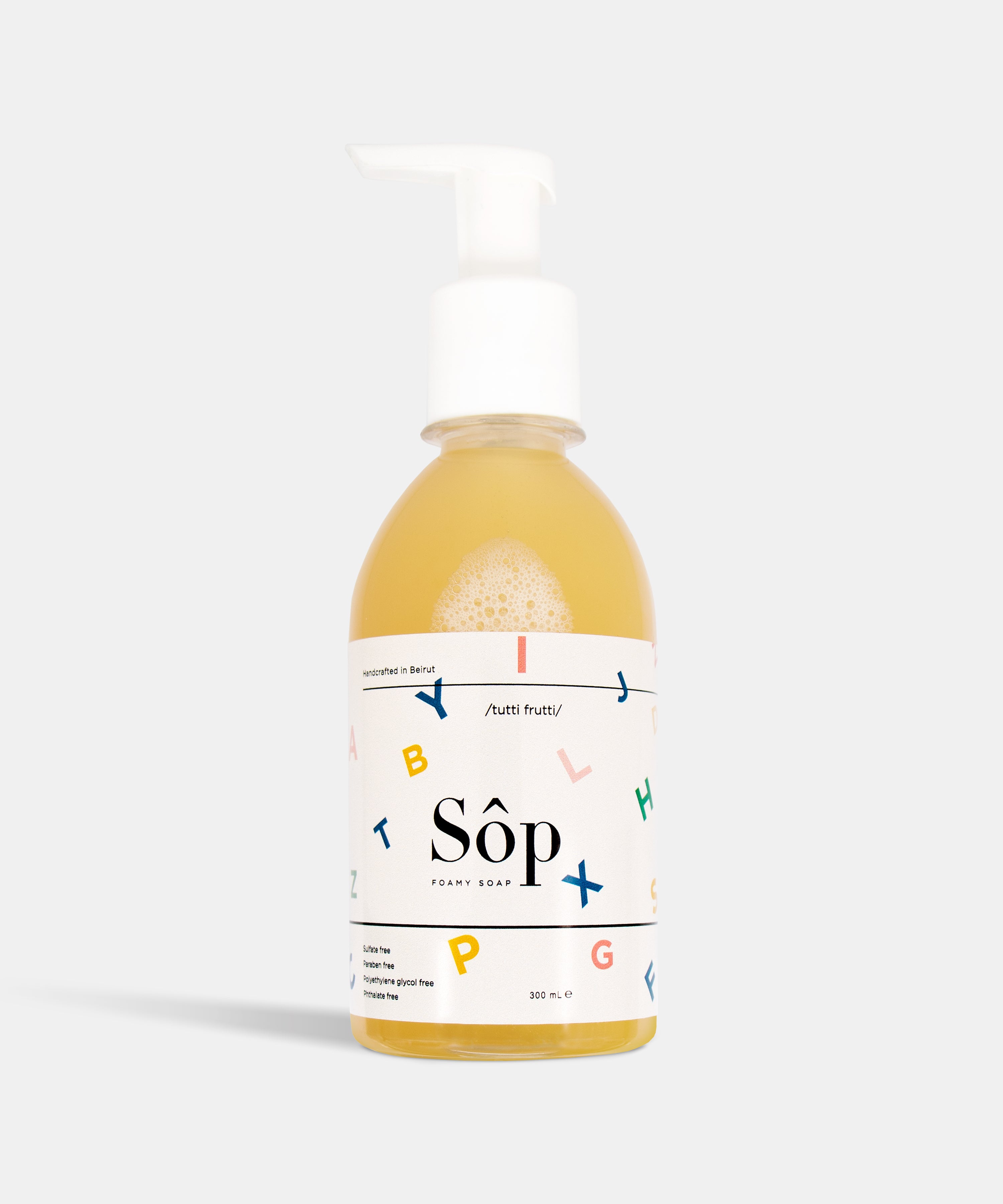 Atelier Beautanique Sôp Kids Foamy Soap Bottle on Gray Background with Light Shadow